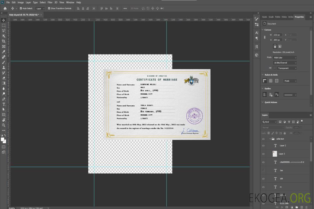Modèle PSD de certificat de mariage Eswatini template Modèle PSD de certificat de mariage Eswatini template
